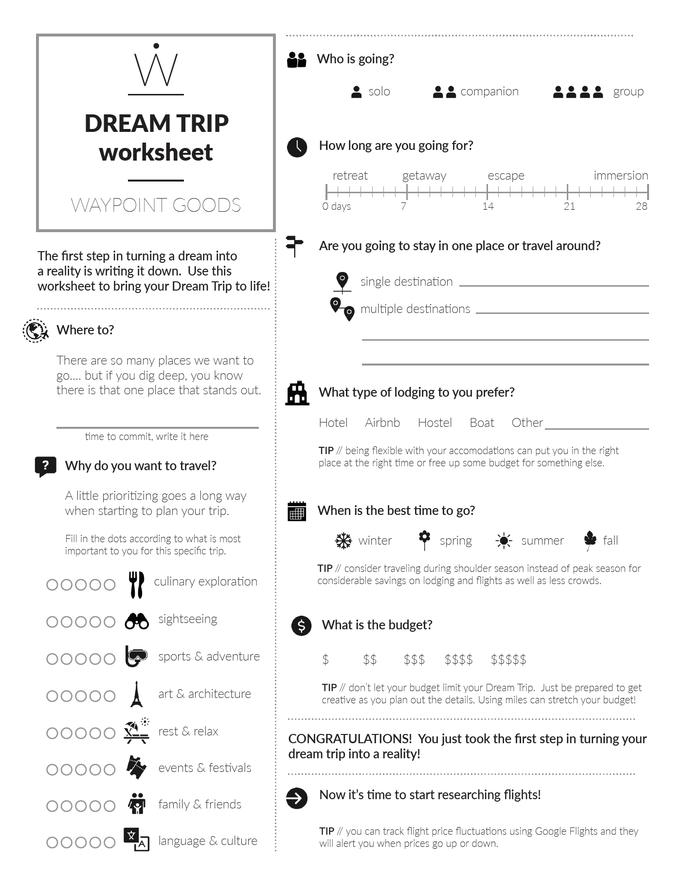 Download the FREE Dream Trip Worksheet