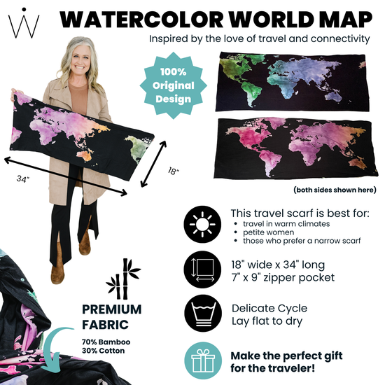 BLACK WATERCOLOR WORLD MAP // Travel Scarf