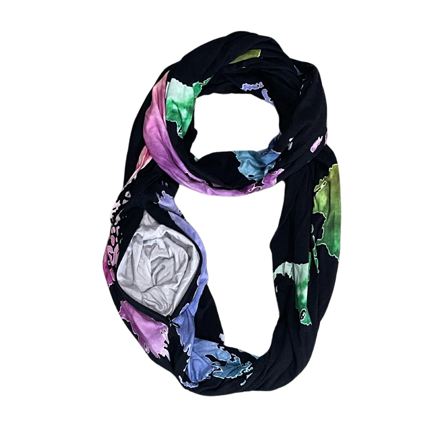 Load image into Gallery viewer, BLACK WATERCOLOR WORLD MAP // Travel Scarf
