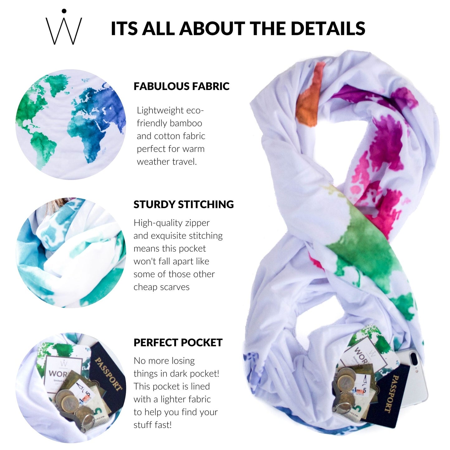 WATERCOLOR WORLD MAP // Travel Scarf